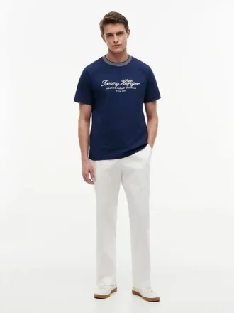 T-shirt rayé avec logo nautique en lettres cursives