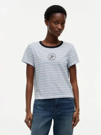 T-shirt rayé avec monogramme en lettres cursives