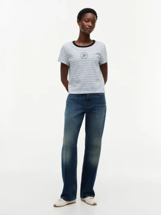 T-shirt rayé avec monogramme en lettres cursives