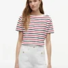 T-shirt rayé à boutons dorés en interlock T-shirt rayé à boutons dorés en interlock
