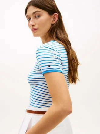 T-shirt rayé à col lissé avec monogramme brodé