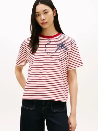T-shirt à rayures et imprimé floral abstrait