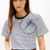 T-shirt à rayures et imprimé floral abstrait T-shirt à rayures et imprimé floral abstrait