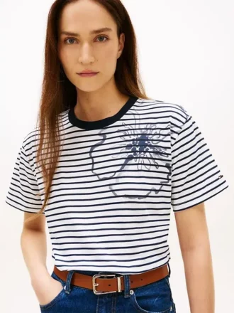 T-shirt à rayures et imprimé floral abstrait