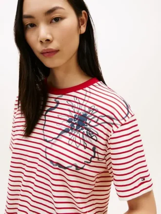 T-shirt à rayures et imprimé floral abstrait