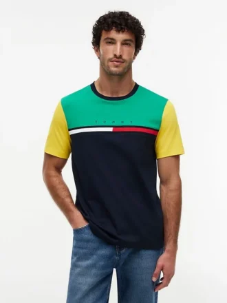 T-shirt à rayures et logo en blocs de couleur