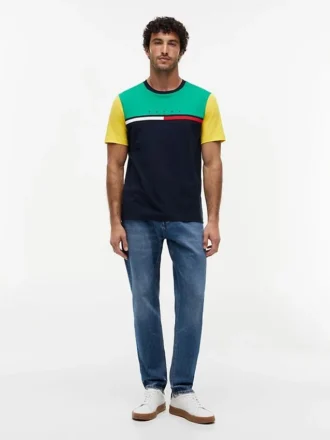 T-shirt à rayures et logo en blocs de couleur