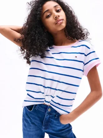 T-shirt à rayures et ourlet noué pour enfant
