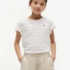 T-shirt à rayures pour enfant avec bordures festonnées aux manches T-shirt à rayures pour enfant avec bordures festonnées aux manches