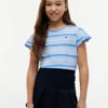 T-shirt à rayures pour enfant avec bordures festonnées aux manches