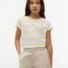 T-shirt à rayures pour enfant avec bordures festonnées aux manches