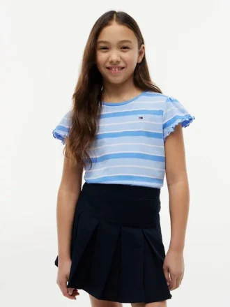 T-shirt à rayures pour enfant avec bordures festonnées aux manches T-shirt à rayures pour enfant avec bordures festonnées aux manches