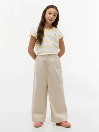 T-shirt à rayures pour enfant avec bordures festonnées aux manches