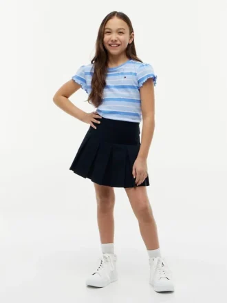 T-shirt à rayures pour enfant avec bordures festonnées aux manches T-shirt à rayures pour enfant avec bordures festonnées aux manches