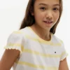 T-shirt à rayures pour enfant avec bordures festonnées aux manches