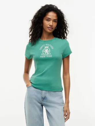 T-shirt slim fit teint en pièce avec logo Crest