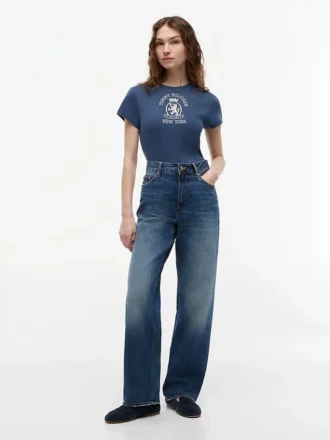 T-shirt slim fit teint en pièce avec logo Crest