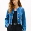 Veste en denim délavé moyen pour femme Veste en denim délavé moyen pour femme