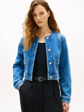 Veste en denim délavé moyen pour femme
