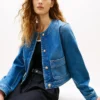 Veste en denim délavé moyen pour femme Veste en denim délavé moyen pour femme