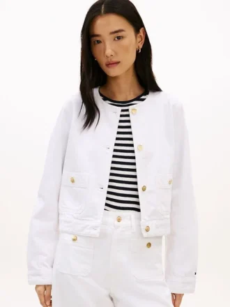 Veste en denim pour femme à boutons dorés
