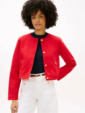 Veste en denim pour femme à boutons dorés