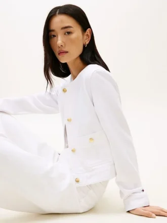 Veste en denim pour femme à boutons dorés