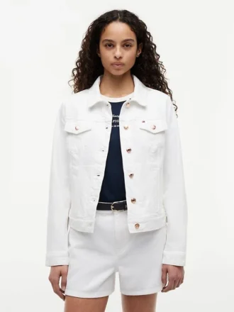 Veste en denim stretch blanc coupe ajustée