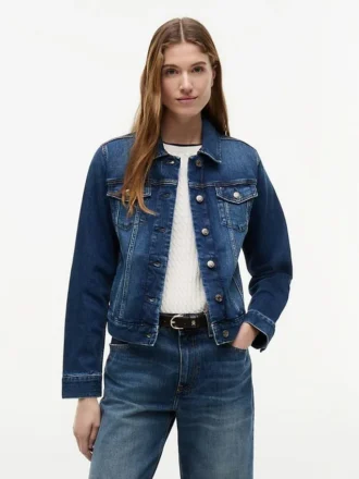 Veste en denim stretch slim fit délavage foncé