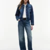 Veste en denim stretch slim fit délavage foncé Veste en denim stretch slim fit délavage foncé
