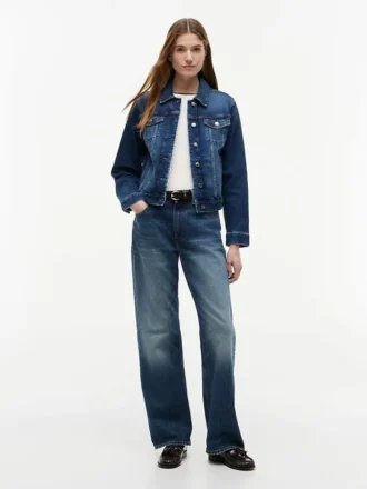 Veste en denim stretch slim fit délavage foncé