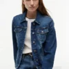 Veste en denim stretch slim fit délavage foncé Veste en denim stretch slim fit délavage foncé