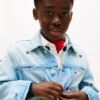 Veste en jean oversize à drapeaux ondulés pour enfant Veste en jean oversize à drapeaux ondulés pour enfant