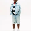 Veste en jean oversize à drapeaux ondulés pour enfant Veste en jean oversize à drapeaux ondulés pour enfant
