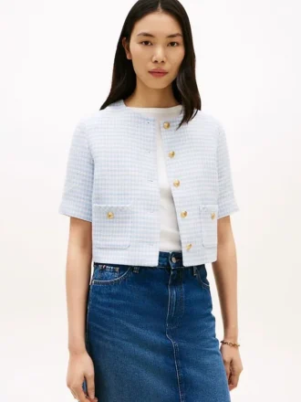 Veste en tweed à manches courtes pour femme Veste en tweed à manches courtes pour femme